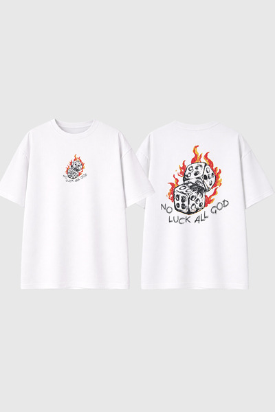 urbvn No Luck Design Printed White Oversize T-Shirt