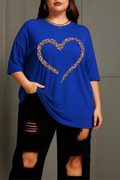 Oksit Love Women's Large Size Oversized Printed Crew Neck Cotton T-Shirt Rela...