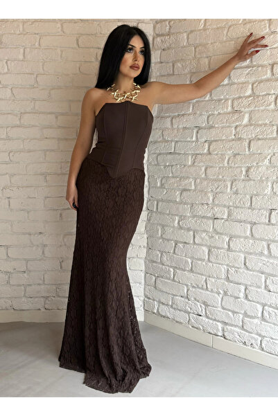 moneta boutique Women's Strapless Corset Bottom Lace Dress