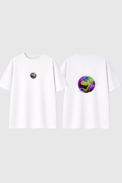 urbvn Still Earth Design Printed White Oversize T-Shirt