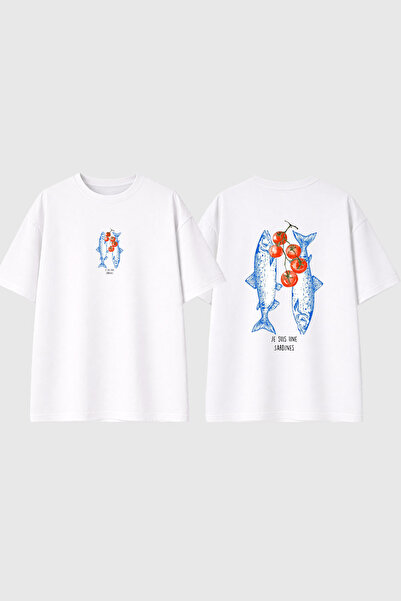 urbvn Tricou oversize alb cu imprimeu Fish 2 Design