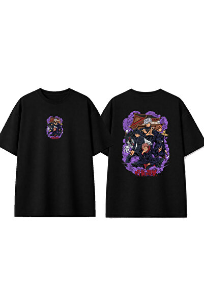 urbvn تي شيرت أسود كبير الحجم مطبوع بتصميم ساموراي كيدز