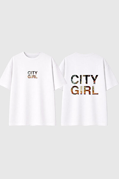 urbvn Μπλουζάκι City Girl με στάμπα σε λευκό χρώμα και oversized γραμμή