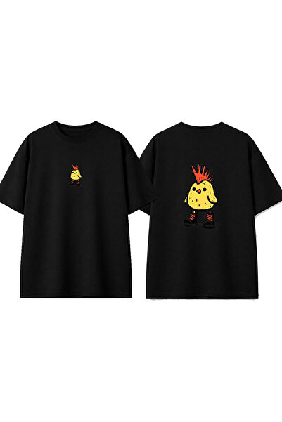 urbvn Punk Chick Design Printed Black Oversize T-Shirt