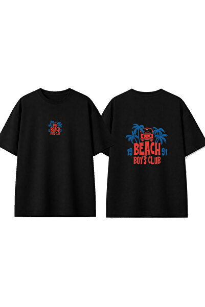 urbvn Μπλουζάκι με στάμπα Beach Boys Club σε μαύρο χρώμα και oversized γραμμή