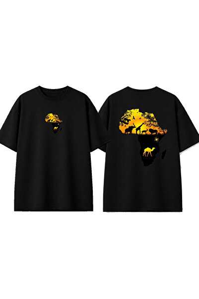 urbvn Africa 2 Design Printed Black Oversize T-Shirt