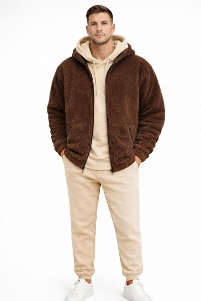 WENMİNG Men's 3 Threaded Sweatpants Set + Zippered Plush Jacket 3-Piece Combi...