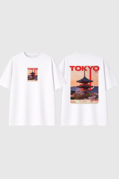 urbvn Μπλουζάκι Tokyo 5 με στάμπα σε λευκό χρώμα και oversized γραμμή