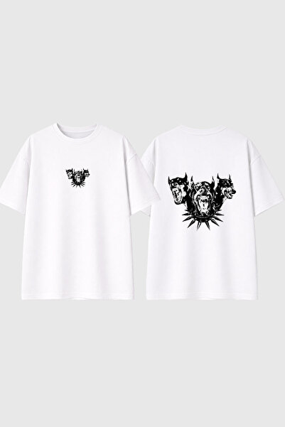 urbvn Triple Dog Design Printed White Oversize t Shirt