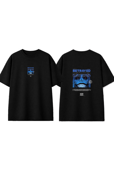 urbvn Tricou negru supradimensionat cu imprimeu Betrayed Design