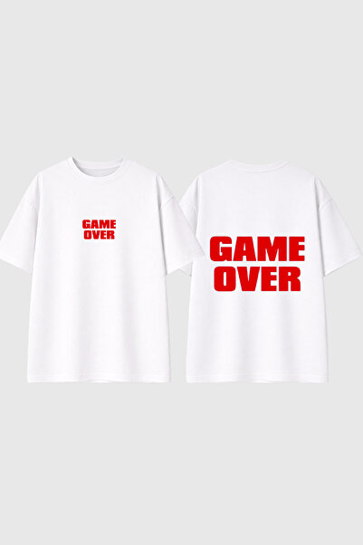 urbvn Tricou oversize alb cu imprimeu Game Over Red Design