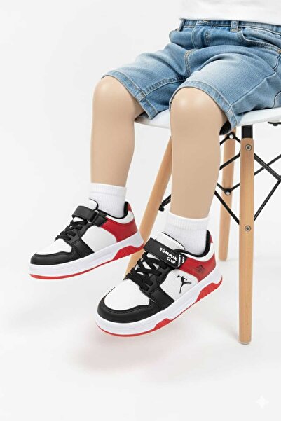 McDark White Red Unisex Children's Orthopedic Velcro and Lace-Up Sports Shoes