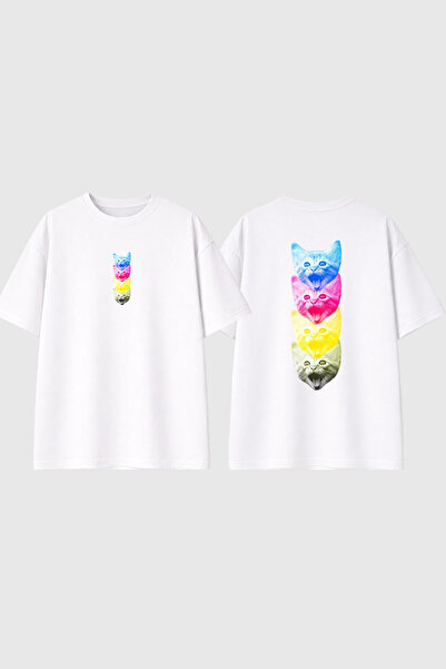 urbvn Cat Faces Design Printed White Oversize t Shirt