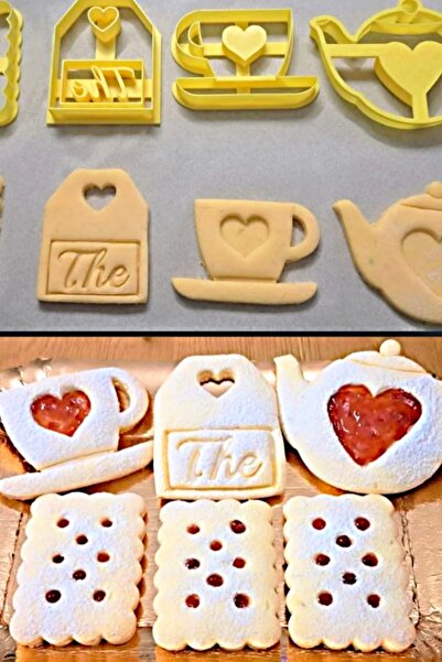 Melodyone Tea and Coffee Themed Cookie Mold Set – Cup, Teapot, and Heart-Shap...
