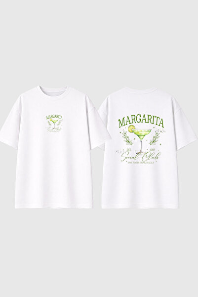 urbvn تي شيرت أبيض كبير الحجم مطبوع بتصميم مارغريتا