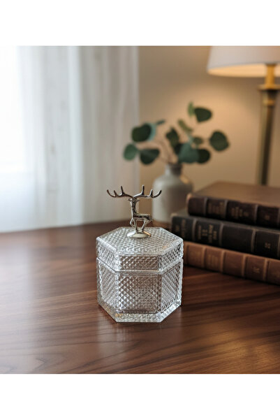 Furkan DEKORATİF KRİSTAL BÜYÜK BOY BEGEN CAM ŞEKERLİK GEYİKLİ GÜMÜŞ