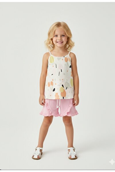 Via Set bluză țesută cu bretele și pantaloni scurți țesut cu talie elastică p...