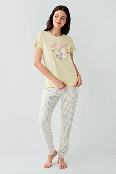 YUYİ Arnetta 100% Cotton Crew Neck Short Sleeve Women's Pajama Set 3571