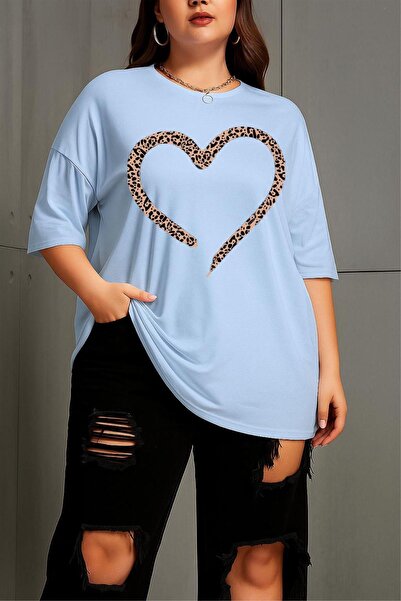 Oksit Love Women's Large Size Oversized Printed Crew Neck Cotton T-Shirt Rela...