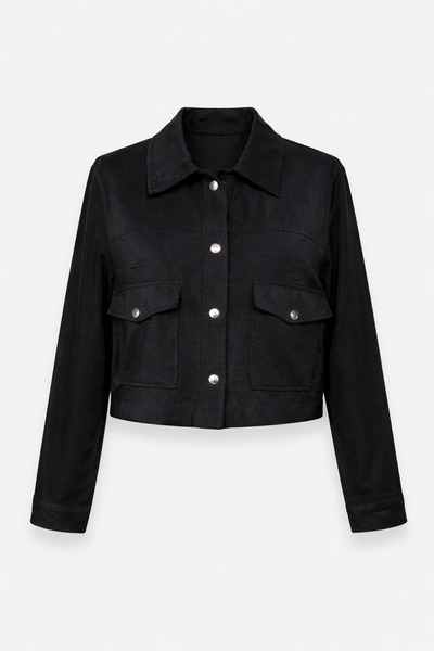 codemark Women's Black Short Jacket – Buttoned, Pocket Detail, Modern Cut