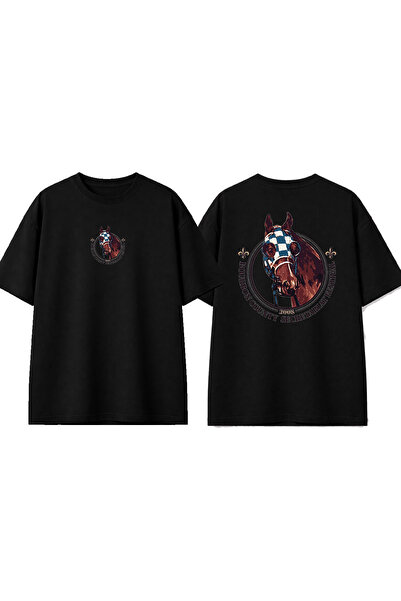 urbvn Tricou oversize negru cu imprimeu Horse 4 Design