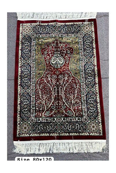 Gerenic Elegant Turkish prayer rug with a bow from the Museum Shop in red