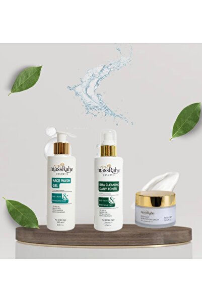 massRahe Yüz Temizleme Jeli, Tonik, Krem 3lü bakım seti