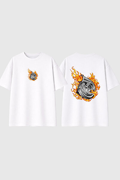 urbvn Turbo Design Printed White Oversize T-Shirt