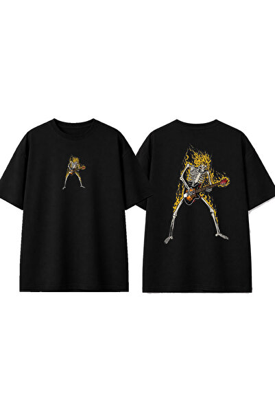 urbvn Μπλουζάκι με στάμπα Skull Rock Design σε μαύρο χρώμα και oversized γραμμή