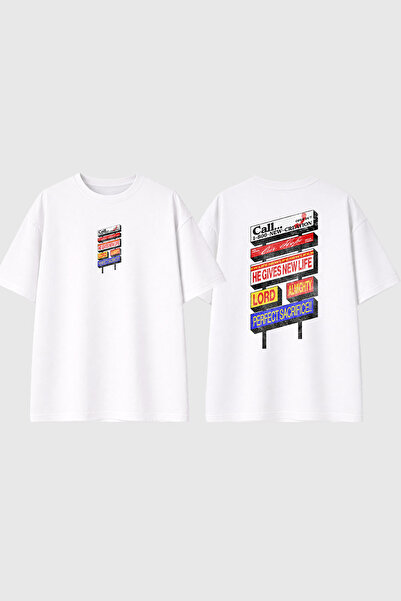 urbvn Μπλουζάκι με σχέδιο Call Design, εμπριμέ, λευκό, oversized