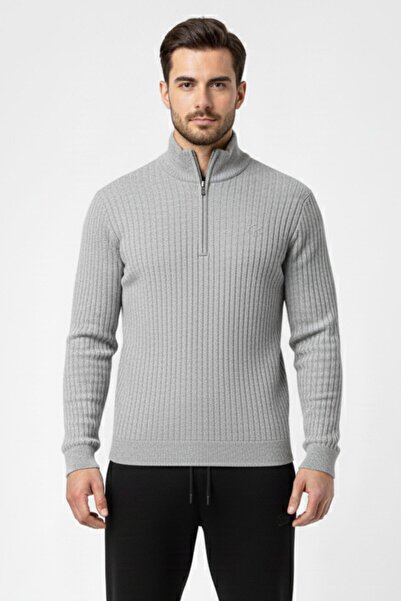 OBJE Men's Gray Anka Fabric Zipper Detail Top