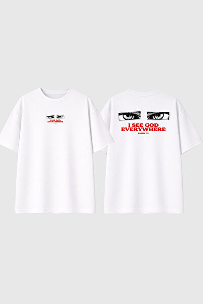 urbvn Tricou oversize alb cu imprimeu I See God Design