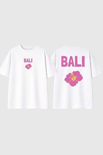 urbvn Tricou oversize alb cu imprimeu Bali Flower Design
