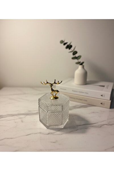 Furkan DEKORATİF KRİSTAL KÜÇÜK BOY BEGEN CAM ŞEKERLİK GEYİKLİ GOLD