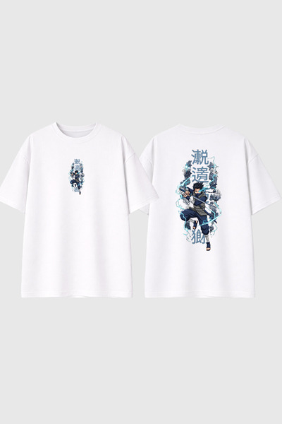 urbvn Blue Anime Boy Design Printed White Oversize T-Shirt
