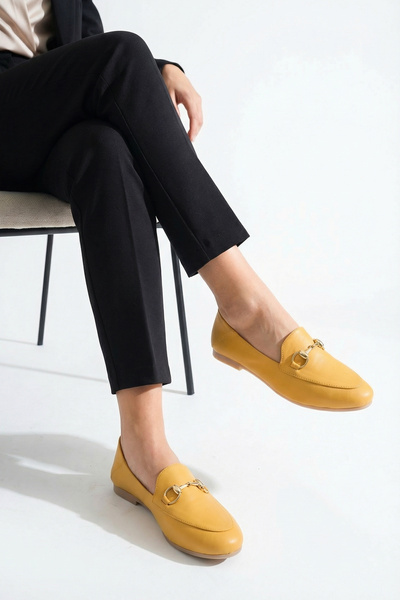 BIG OCEAN Hakiki Deri Ortopedik Babet Tokalı Kadın Ayakkabı