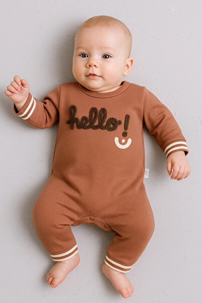 miyrem Hello Embroidered 100% Cotton Baby Boy Jumpsuit