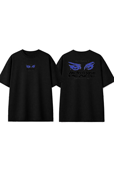 urbvn Peace 3 Design Printed Black Oversize T-Shirt