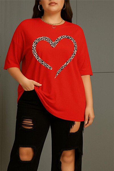 Oksit Love Women's Large Size Oversized Printed Crew Neck Cotton T-Shirt Rela...