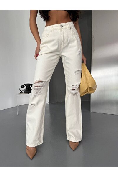 DENİKK Trend Special Design Wide Leg Denim Comfortable Fit Ripped Tassel Jean...