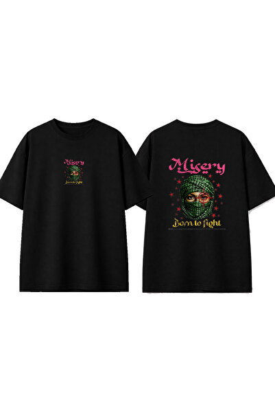 urbvn Mistery Design Printed Black Oversize T-Shirt