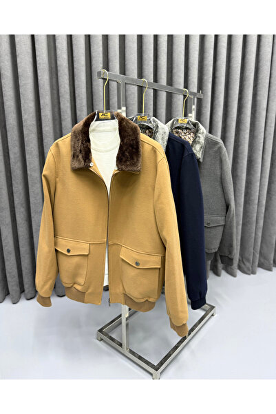 Avni Ceylan Men's Luxury Line Premium Detachable Fur Collar Cashmere Coat