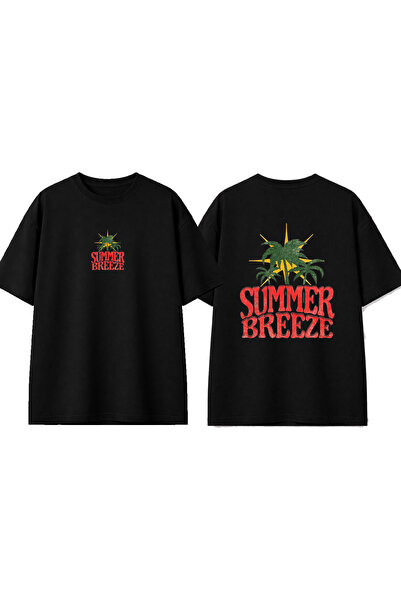 urbvn Summer Breeze Design Printed Black Oversize T-Shirt