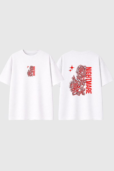 urbvn Tricou supradimensionat alb cu imprimeu Nightmare Design
