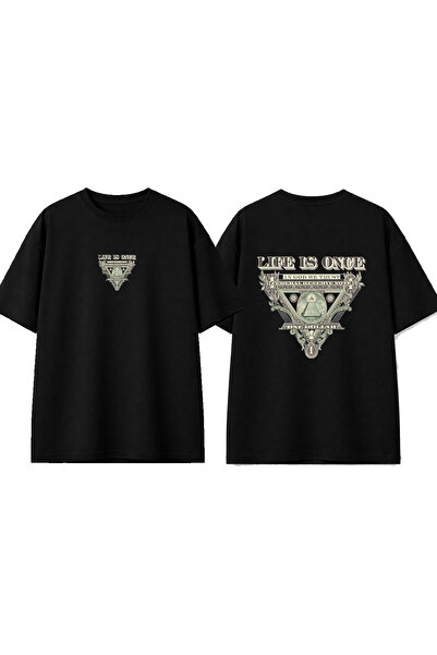urbvn Life Is Once Design Printed Black Oversize T-Shirt