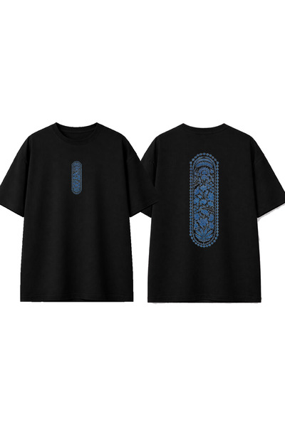 urbvn Tricou oversize negru cu imprimeu etnic 3 Design