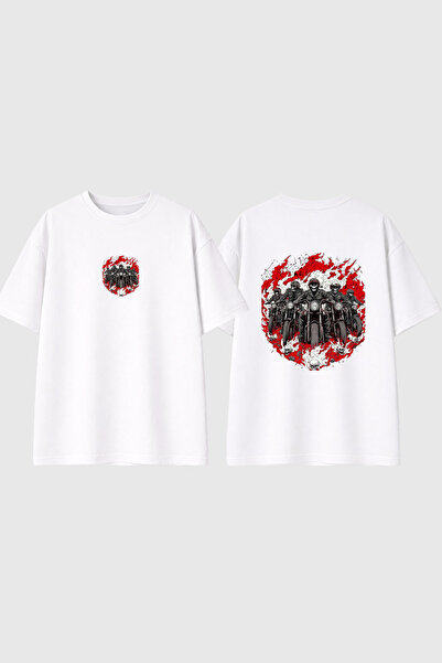 urbvn Tricou oversize alb cu imprimeu Skull Riders Design
