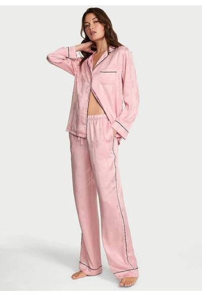 Victoria's Secret Glazed Satin Bowknot Striped Long Pajama Set