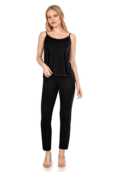 OBJE Women's Black Adjustable Strap Viscose Top