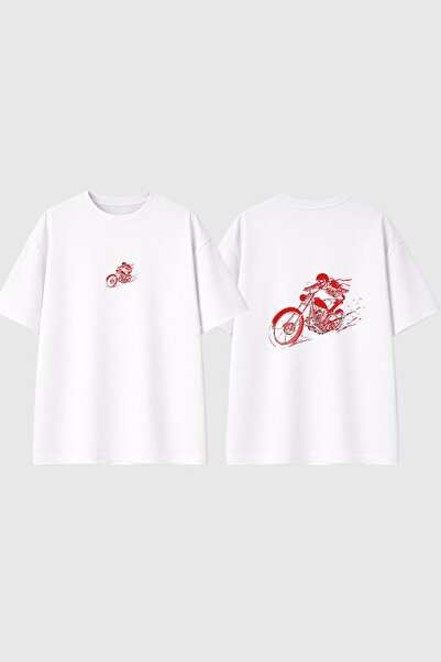urbvn Crvena majica sa dizajnom Red Ghost Rider, štampana, bela, velika veličina